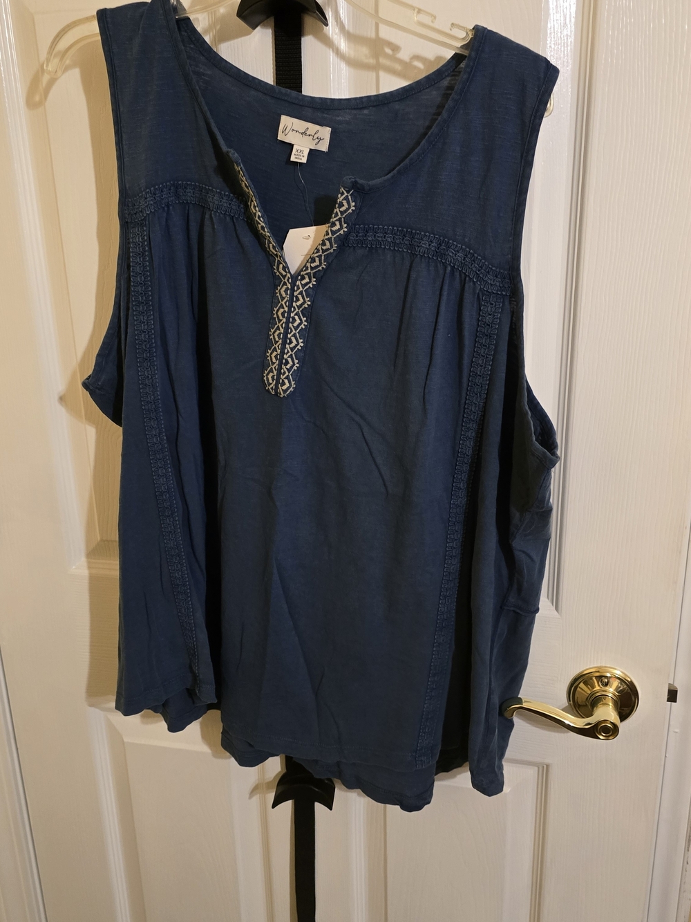 Wonderly Indigo Sleeveless Embroidered Tank
